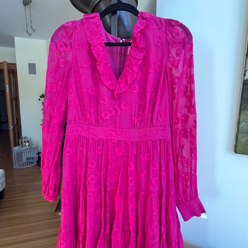 kate spade Hot Pink Floral Ruffle Long-Sleeve Dress